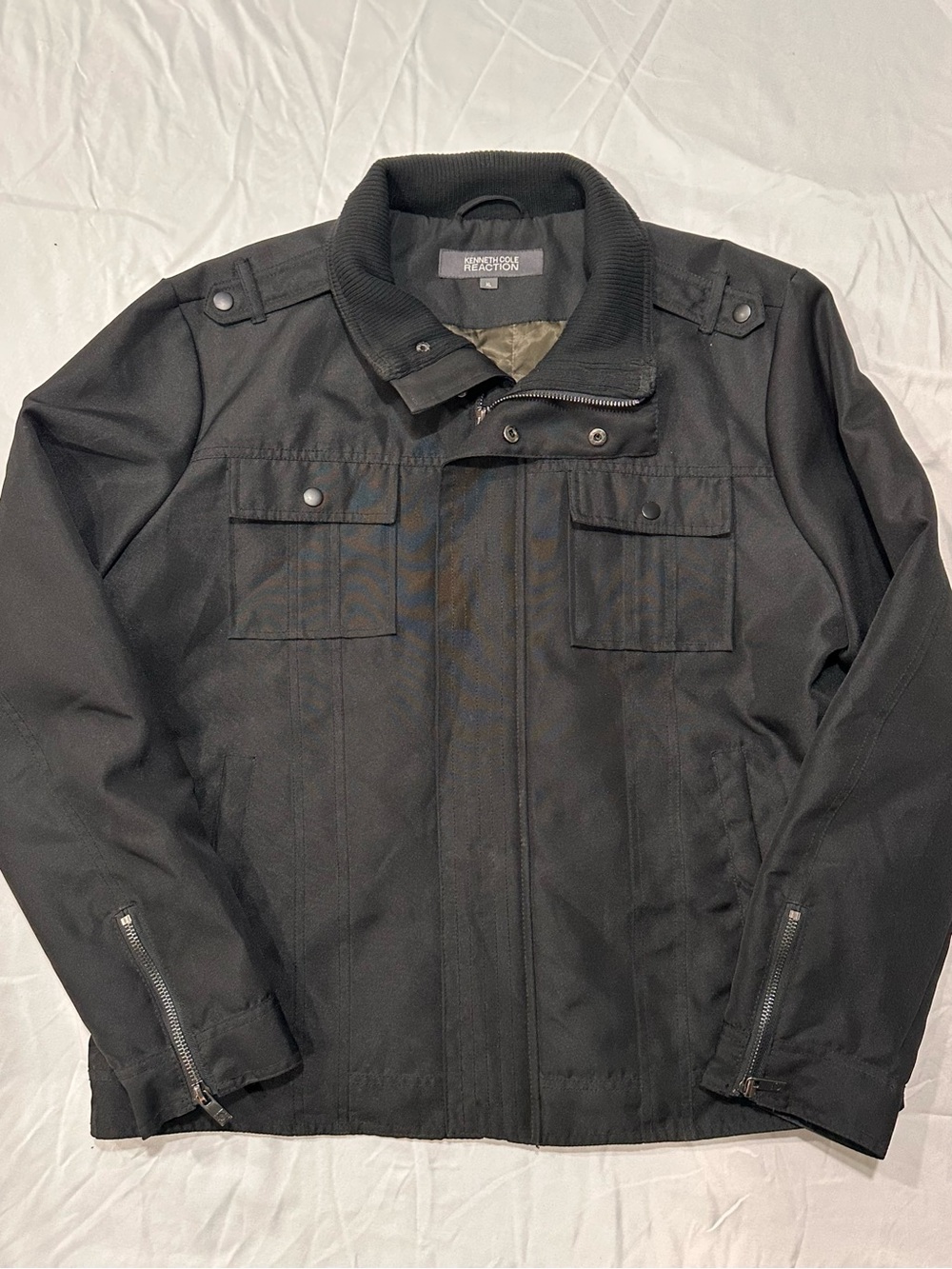 Kenneth Cole Black Men's Military Field Jacket with Snap Chest Pockets